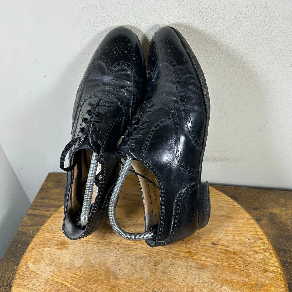 Salvatore Ferragamo Mens Black Leather Wingtip Oxford Shoes Italy Size 9.5 E